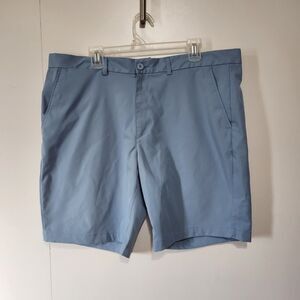 George Men Slate Blue Flat Front Chino Shorts 40 Stretch Golf Casual Performance